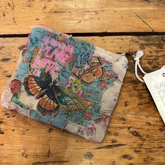 Floral Patchwork Zippered Pouch with Deer and Butterfly, Magnolia Pearl - Picture 2 of 7